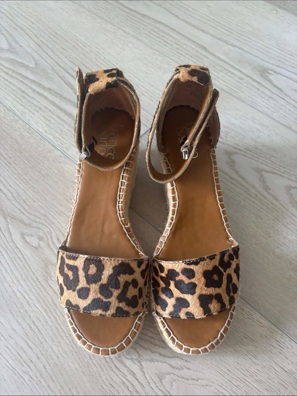 Franco Sarto Leopard Print Espadrille Sandals in Tan and Black